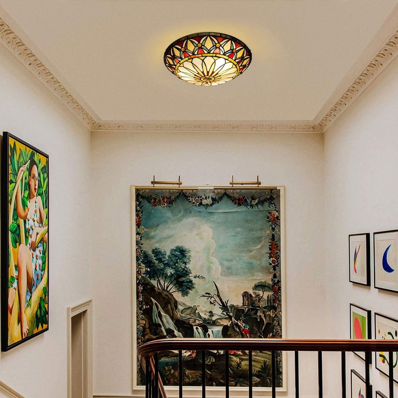 ARTZONE Tiffany Ceiling Lights, Stained Glass Ceiling Light 3-Lights 16 Inch Tiffany Flush Mount Ceiling Light for Bedroom Dining Living Room Entryway Foyer - Image 4